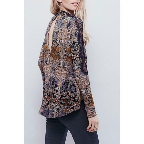 Free People Sepia Toned New World Jersey Nouveau  flowy cross front Top size S - Picture 1 of 16